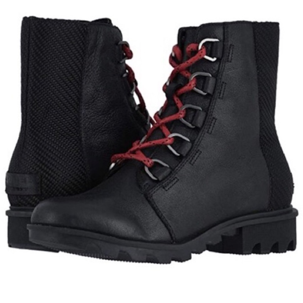SOREL Phoenix Short Lace Boots, Black, Size 9